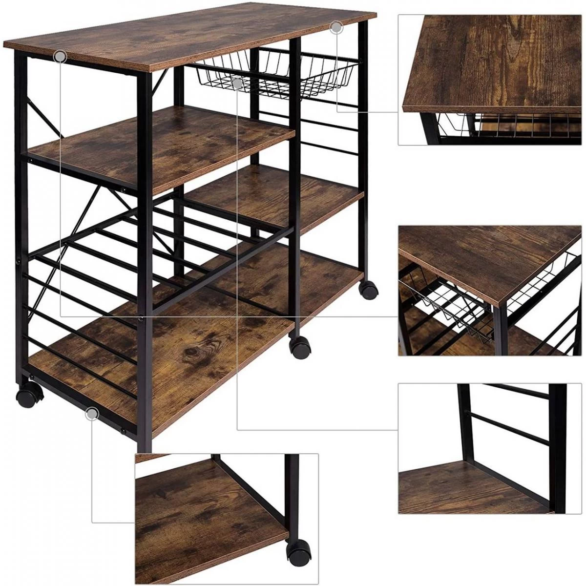 Chariot étagère De Cuisine En MDF Et Métal Desserte De Cuisine Avec... 3 Chariot étagère De Cuisine En MDF Et Métal Desserte De Cuisine Avec... – Image 3