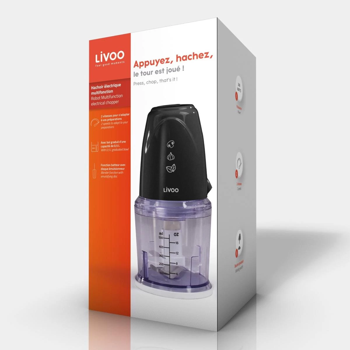 Hachoir électrique Multifonction Noir Livoo DOP207N - Capacité 0,5L ... 3 Hachoir électrique Multifonction Noir Livoo DOP207N - Capacité 0,5L ... – Image 3