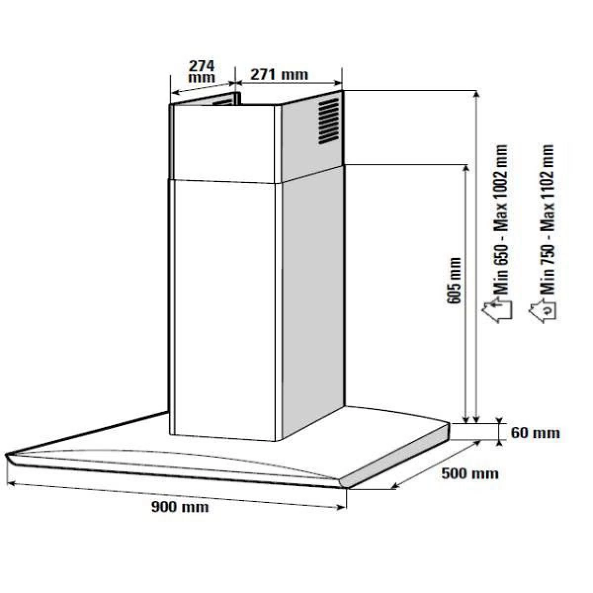 Hotte Décorative Murale 90cm 63db 720m3/h Noir - Shr9902b - SAUTER 3 Hotte Décorative Murale 90cm 63db 720m3/h Noir - Shr9902b - SAUTER – Image 3